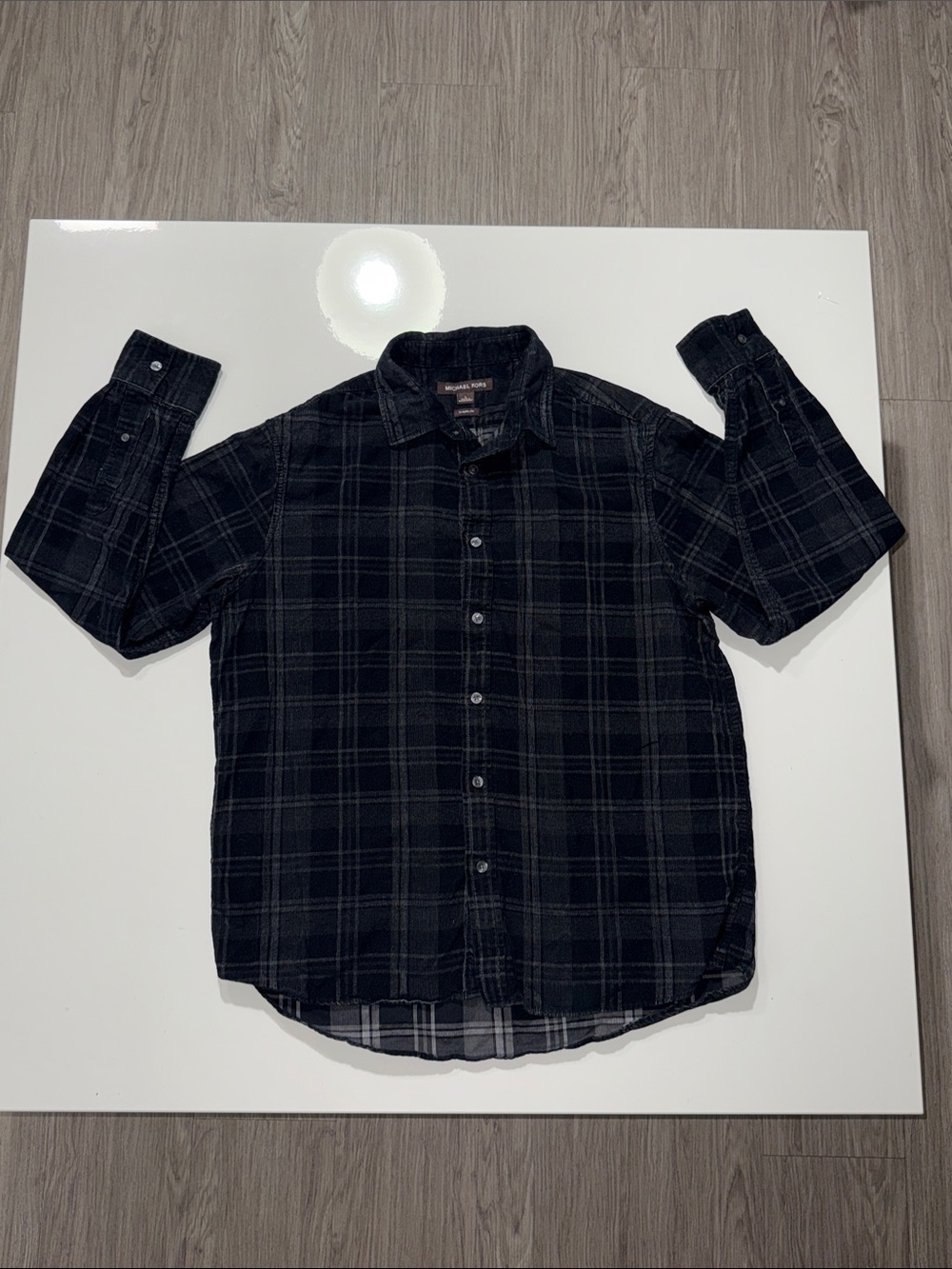 Michael Kors Black Plaid Button-Down Shirt